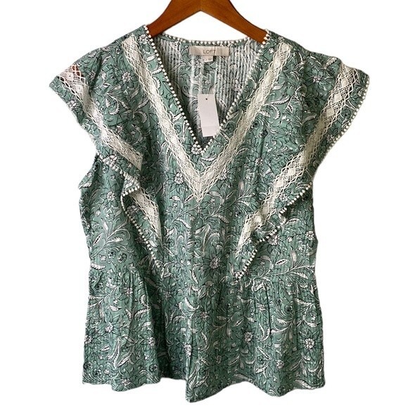 Loft Spring Bloom Lacy Ruffle Peplum Top Floral Flutter Cap Sleeve V-Neck - Picture 3 of 15